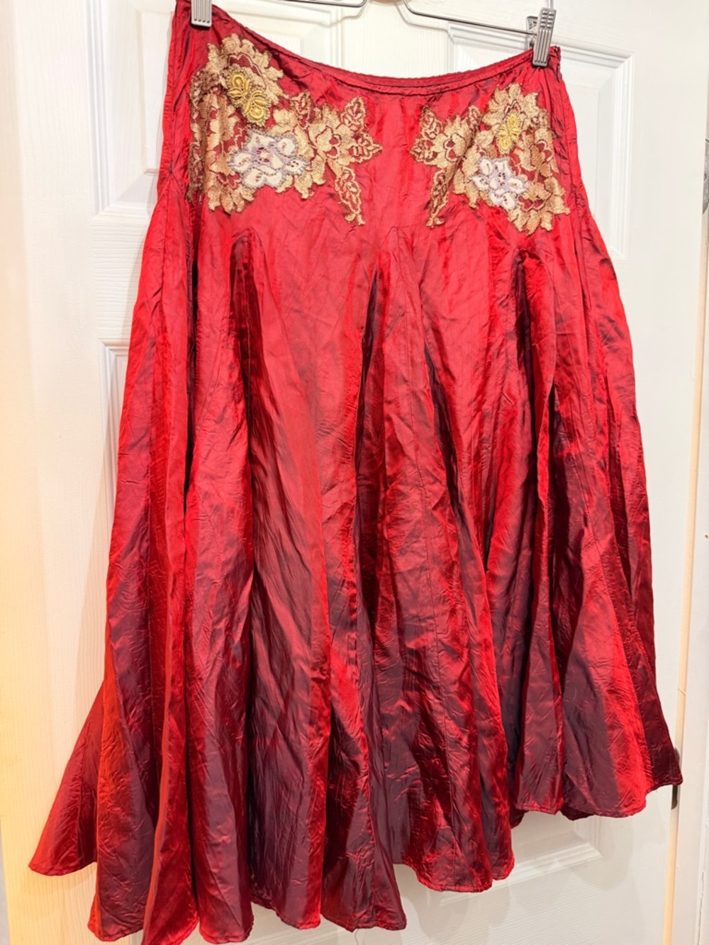 Free People red Satin Skirt with lace details